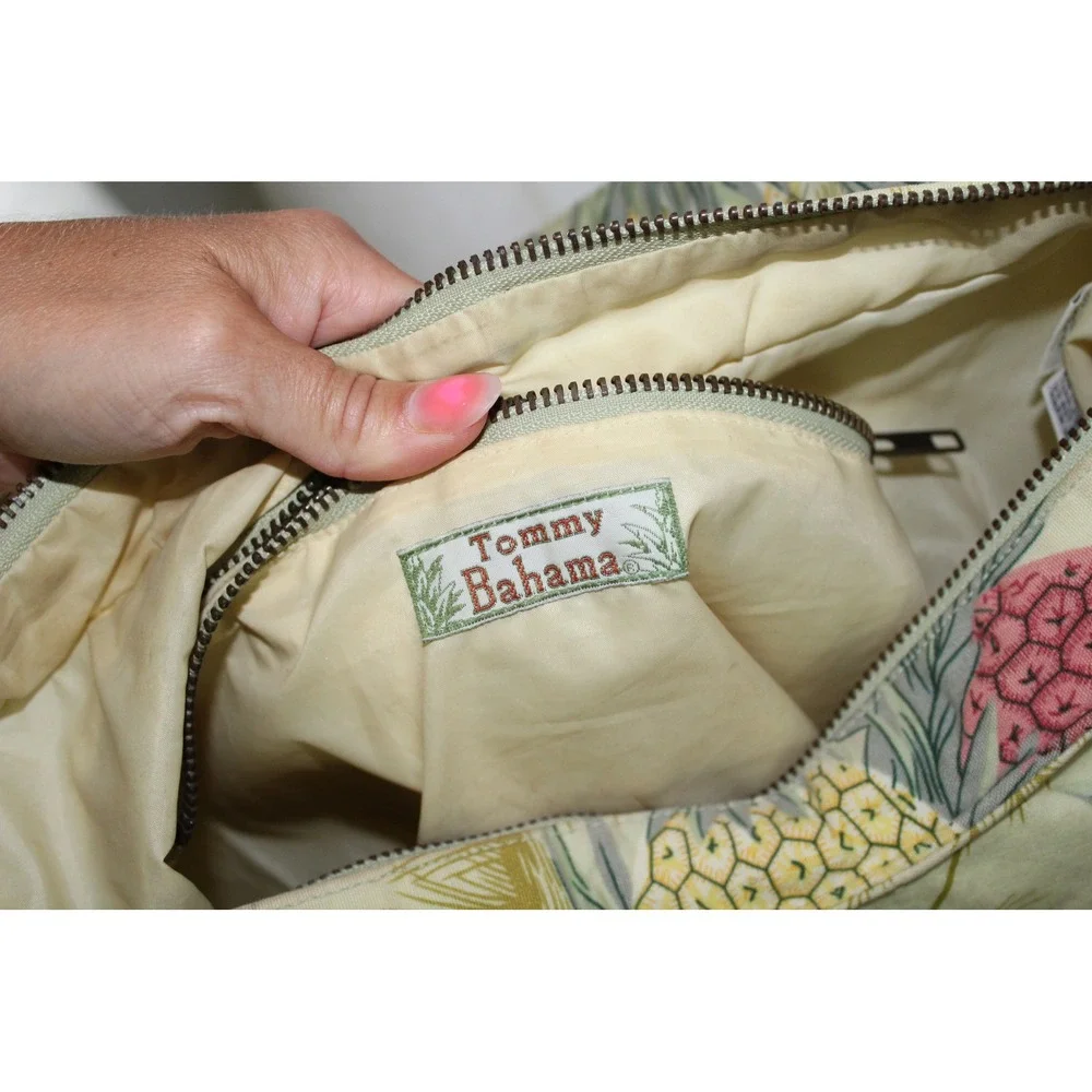 VTG‎ Tommy Bahama Tropical Pineapple Cotton Canvas Hobo Shoulder Bag Green